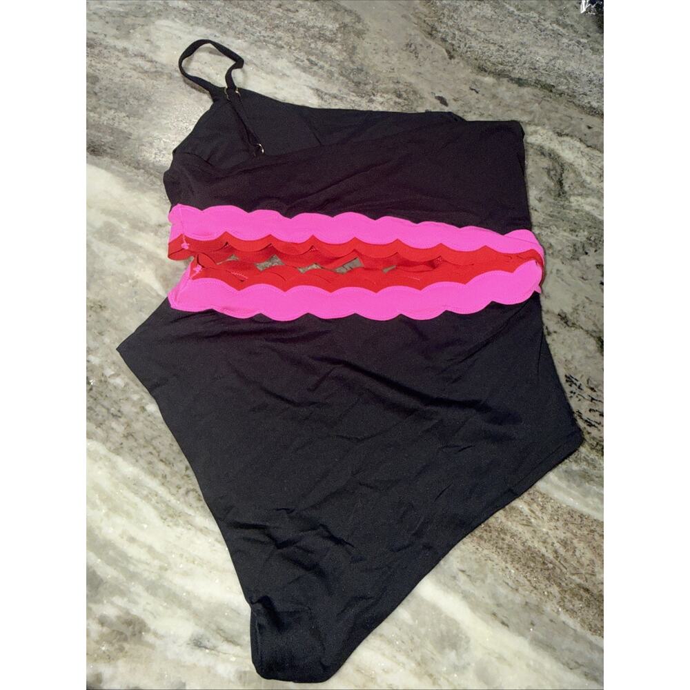 Beach Riot Liora Electric Wave one Piece Swimsuit Large Black Scalloped (AB7) - Picture 3 of 4